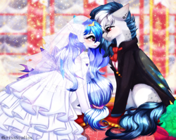 Size: 4000x3179 | Tagged: safe, artist:krissstudios, derpibooru import, oc, oc only, bat pony, clothes, dress, female, male, mare, marriage, stallion, suit, wedding, wedding dress