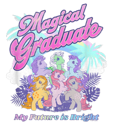 Size: 750x850 | Tagged: safe, derpibooru import, blossom, blue belle, butterscotch (g1), cotton candy (g1), minty (g1), snuzzle, earth pony, pony, g1, cropped, design, female, fern, graduation, mare, merchandise, official, palm tree, shirt design, simple background, text, transparent background, tree