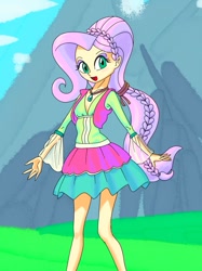 Size: 759x1015 | Tagged: safe, artist:xjleiu, derpibooru import, fluttershy, equestria girls, friendship through the ages, clothes, dress, field, solo