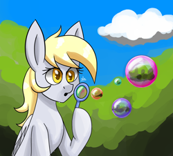 Size: 1550x1400 | Tagged: safe, artist:zachc, derpibooru import, derpy hooves, pegasus, pony, blowing bubbles, bubble, solo