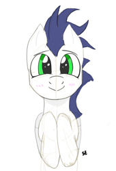 Size: 1108x1634 | Tagged: safe, artist:sefastpone, derpibooru import, soarin', pegasus, pony, blushing, cute, digital art, doodle, looking at you, male, simple background, solo, stallion, white background