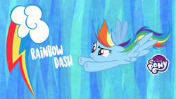 Size: 1657x931 | Tagged: safe, derpibooru import, rainbow dash, pegasus, pony, g4, abstract background, cloud, cutie mark, facebook, female, flying, mare, my little pony logo, official, rainbow dash month, solo, text, wallpaper