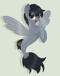 Size: 1852x2356 | Tagged: safe, artist:xx-danxyg-xx, derpibooru import, oc, oc only, pegasus, pony, seapony (g4), base used, brown eyes, dorsal fin, fin wings, fish tail, flowing tail, green background, looking at you, male, open mouth, open smile, seaponified, simple background, smiling, solo, species swap, stallion, tail, wings