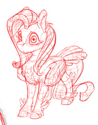 Size: 415x527 | Tagged: safe, artist:gor1ck, derpibooru import, fluttershy, pegasus, pony, cute, daaaaaaaaaaaw, shyabetes, sketch, solo, tail feathers, wireframe