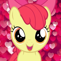 Size: 1475x1475 | Tagged: safe, artist:applebloomlove, derpibooru import, apple bloom, earth pony, pony, adorabloom, cute, female, filly, heart, looking at you, open mouth, open smile, smiling, solo