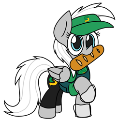 Size: 2163x2218 | Tagged: artist needed, safe, artist:derpyalex2, derpibooru import, oc, oc only, oc:silver, oc:silver edge, pegasus, pony, bread, cute, female, food, looking at you, mare, pegasus oc, simple background, solo, subway, transparent background, vector, wings