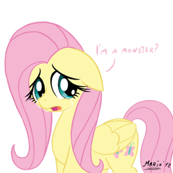 Size: 1000x1000 | Tagged: safe, artist:srmario, derpibooru import, fluttershy, pegasus, pony, putting your hoof down, crying, ears, eyelashes, female, floppy ears, mare, open mouth, signature, simple background, solo, talking, transparent background, wings