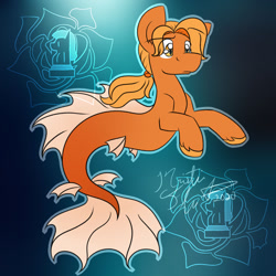 Size: 1024x1024 | Tagged: safe, artist:rosexknight, derpibooru import, edit, oc, oc only, earth pony, merpony, pony, seapony (g4), commission, dorsal fin, female, fins, fish tail, flowing tail, green background, logo, logo edit, orange eyes, seaponified, signature, simple background, smiling, solo, species swap, tail