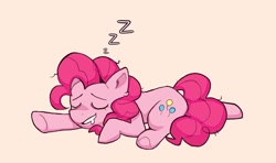 Size: 2200x1300 | Tagged: safe, artist:matterproblem, derpibooru import, pinkie pie, earth pony, pony, drool, eyes closed, onomatopoeia, sleeping, smiling, solo, sound effects, zzz