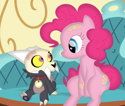 Size: 3550x3006 | Tagged: safe, artist:porygon2z, derpibooru import, pinkie pie, earth pony, pony, bandaid, duo, female, king (the owl house), male, sugarcube corner, the owl house