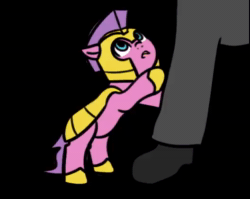 Size: 528x420 | Tagged: safe, alternate version, artist:neuro, oc, oc only, oc:anon, earth pony, human, pony, among us, animated, armor, black background, blue eyes, earth pony oc, female, guardsmare, helmet, hoof shoes, mare, open mouth, royal guard, simple background, sound