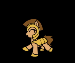 Size: 656x548 | Tagged: safe, alternate version, artist:neuro, oc, oc only, earth pony, pony, animated, armor, black background, dancing, earth pony oc, eyes closed, female, guardsmare, helmet, hoof shoes, mare, open mouth, royal guard, simple background, solo, sound