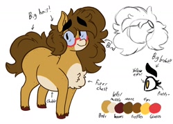 Size: 1738x1242 | Tagged: safe, artist:somefrigginnerd, oc, oc only, oc:pencil test, earth pony, pony, big eyebrows, butt freckles, chubby, eyebrows, eyebrows visible through hair, female, freckles, glasses, mare, plump, reference sheet, simple background, smiling, solo, thick eyebrows, unshorn fetlocks, white background