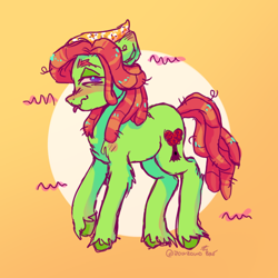 Size: 628x628 | Tagged: safe, artist:zowzowo, derpibooru import, tree hugger, earth pony, pony, colorful, fluffy, side profile, simple background, solo, unshorn fetlocks