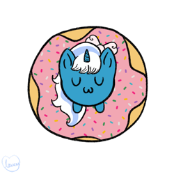 Size: 1280x1280 | Tagged: safe, artist:loveyyyyyyyy, derpibooru import, oc, oc:fleurbelle, alicorn, :3, alicorn oc, bow, donut, eyes closed, female, food, hair bow, horn, mare, sprinkles, uwu, wings