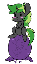 Size: 1312x2280 | Tagged: safe, artist:mimicryfluffoarts, derpibooru import, part of a set, oc, oc:azure slash, unicorn, blushing, changeling egg, chibi, male, mimicry's silly doodles