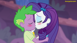 Size: 2160x1215 | Tagged: safe, alternate version, artist:georgegarza01, derpibooru import, rarity, spike, better together, equestria girls, rollercoaster of friendship, blushing, equestria girls-ified, female, human spike, kissing, male, shipping, sparity, straight