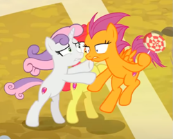 Size: 591x477 | Tagged: safe, derpibooru import, screencap, apple bloom, scootaloo, sweetie belle, earth pony, pegasus, pony, unicorn, growing up is hard to do, bipedal, candy, cropped, cutie mark crusaders, food, lollipop, older, older apple bloom, older cmc, older scootaloo, older sweetie belle, solo, windswept mane