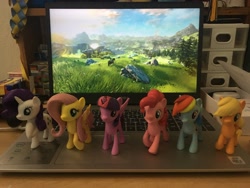 Size: 4032x3024 | Tagged: safe, derpibooru import, applejack, fluttershy, pinkie pie, rainbow dash, rarity, twilight sparkle, twilight sparkle (alicorn), alicorn, computer, desk, irl, laptop computer, mane six, photo, the legend of zelda, the legend of zelda: breath of the wild, toy