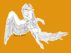 Size: 2553x1889 | Tagged: safe, artist:ajax, artist:willdrawhere, derpibooru import, oc, pegasus, pony, black and white, grayscale, monochrome, orange background, overwatch, simple background, solo, tracer