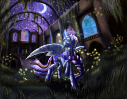 Size: 1280x996 | Tagged: safe, artist:sizaru, derpibooru import, oc, oc only, alicorn, pony, alicorn oc, armor, commission, digital art, female, glowing horn, horn, mare, solo, spread wings, tail, walking, wings