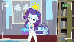 Size: 3410x1920 | Tagged: safe, derpibooru import, screencap, rarity, best trends forever, best trends forever: rainbow dash, better together, equestria girls, bracelet, camera shot, clothes, cutie mark, cutie mark on clothes, female, jewelry, rarity peplum dress, solo