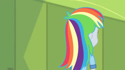 Size: 3410x1920 | Tagged: safe, derpibooru import, screencap, derpy hooves, best trends forever, best trends forever: rainbow dash, better together, equestria girls, faceless female, female, lockers, offscreen character, solo