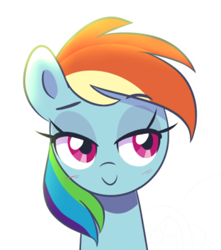 Size: 441x499 | Tagged: safe, artist:darkynez, derpibooru import, rainbow dash, pegasus, pony, blushing, bust, cute, lidded eyes, portrait, simple background, solo, white background