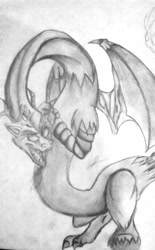 Size: 720x1160 | Tagged: safe, artist:spirodraw, derpibooru import, discord, draconequus, grayscale, male, monochrome, smiling, solo, traditional art