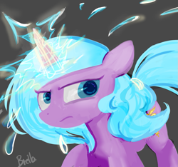 Size: 897x839 | Tagged: safe, artist:brella, derpibooru import, idw, radiant hope, crystal pony, pony, unicorn, glowing horn, horn, simple background, solo