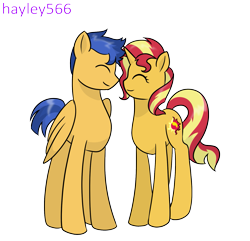 Size: 1575x1517 | Tagged: safe, artist:hayley566, derpibooru import, flash sentry, sunset shimmer, pegasus, pony, unicorn, female, flashimmer, male, mare, shipping, stallion, straight