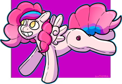 Size: 1807x1257 | Tagged: safe, artist:sexygoatgod, derpibooru import, oc, oc only, inflatable pony, pegasus, pony, air nozzle, female, grin, inanimate tf, inflatable, pool toy, smiling, solo, transformation