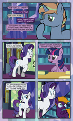 Size: 1920x3169 | Tagged: safe, artist:alexdti, derpibooru import, rarity, twilight sparkle, twilight sparkle (alicorn), oc, oc:purple creativity, oc:umberto, alicorn, pegasus, pony, unicorn, comic:quest for friendship, eyes closed, female, glasses, male, open mouth, twilight's castle