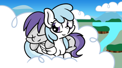 Size: 1920x1080 | Tagged: safe, artist:dinkyuniverse, derpibooru import, cotton cloudy, tornado bolt, pegasus, pony, atg 2021, cloud, female, filly, newbie artist training grounds