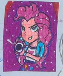 Size: 302x365 | Tagged: safe, artist:karadeg, derpibooru exclusive, derpibooru import, pinkie pie, equestria girls, crossover, dragon ball super, lined paper, super saiyan rosé, traditional art