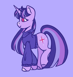 Size: 1280x1342 | Tagged: safe, artist:yourrdazzle, derpibooru import, twilight sparkle, pony, alternate cutie mark, clothes, purple background, simple background, solo, sweater