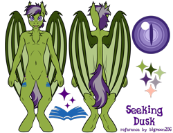 Size: 1111x855 | Tagged: safe, artist:bigmoon206, derpibooru import, oc, oc only, oc:grey seeking dusk, anthro, bat pony, unguligrade anthro, cutie mark, featureless crotch, looking at you, male, reference sheet, simple background, slit eyes, solo, transparent background