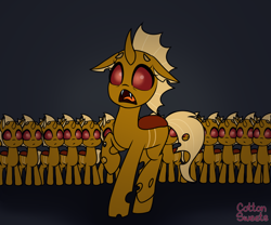 Size: 1200x1000 | Tagged: safe, derpibooru import, oc, oc:dawn strike, changeling, baby, clone, panicking, yellow changeling