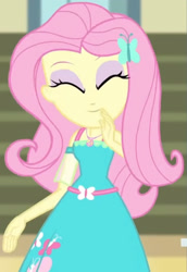 Size: 1920x2792 | Tagged: safe, derpibooru import, screencap, fluttershy, better together, equestria girls, fluttershy's butterflies, fluttershy's butterflies: applejack, clothes, cropped, cute, cutie mark, cutie mark on clothes, female, geode of fauna, hairpin, jewelry, magical geodes, necklace, shyabetes, smiling, solo