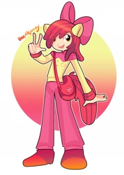 Size: 1663x2332 | Tagged: safe, artist:beetleoceans, derpibooru import, apple bloom, human, eared humanization, humanized, solo, tailed humanization