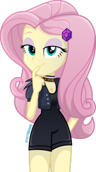 Size: 1000x1789 | Tagged: safe, artist:steyrrdash, derpibooru import, fluttershy, equestria girls, breasts, cleavage, clothes, female, simple background, smiling, solo, transparent background, vector