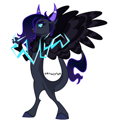 Size: 2000x2000 | Tagged: safe, artist:renhorse, derpibooru import, oc, oc:enigma, draconequus, female, lightning, simple background, solo, transparent background