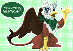 Size: 1129x800 | Tagged: safe, artist:derples, artist:frickerdoodle, artist:skypup, derpibooru import, oc, oc only, griffon, griffon oc, mlpmsp, solo, speech bubble