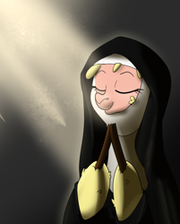 Size: 714x890 | Tagged: safe, artist:hitsuji, derpibooru import, paprika paca, them's fightin' herds, community related, eyes closed, nun, nun outfit, praying, solo