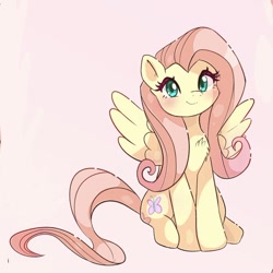 Size: 846x847 | Tagged: safe, artist:nin10ja, derpibooru import, fluttershy, pegasus, pony, blushing, chest fluff, cute, female, looking at you, mare, shyabetes, simple background, sitting, smiling, solo, spread wings, wings