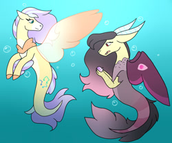 Size: 1280x1063 | Tagged: safe, artist:penultimate-wishes, derpibooru import, oc, oc only, hybrid, seapony (g4), blue background, bubble, crepuscular rays, dorsal fin, fangs, fin wings, fins, fish tail, flowing mane, flowing tail, jewelry, necklace, ocean, open mouth, simple background, smiling, sunlight, swimming, tail, underwater, water, wings