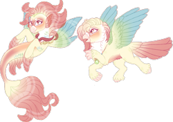 Size: 829x584 | Tagged: safe, artist:wytchwoods, derpibooru import, oc, oc only, classical hippogriff, hippogriff, seapony (g4), beak, blushing, chest fluff, dorsal fin, feather, fin wings, fins, fish tail, flowing mane, flowing tail, jewelry, necklace, open mouth, red eyes, simple background, smiling, solo, spread wings, tail, transparent background, wings