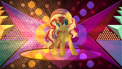 Size: 3840x2160 | Tagged: safe, artist:laszlvfx, artist:pumpkinpieforlife, derpibooru import, edit, sunset shimmer, pony, solo, wallpaper, wallpaper edit