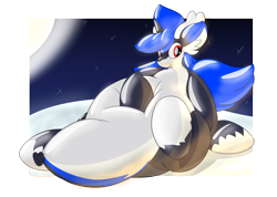 Size: 2594x1847 | Tagged: safe, artist:modernballoonie, derpibooru import, oc, oc:loonie skies, deer, deer pony, inflatable pony, original species, pony, balloon, balloon pony, inflatable, latex, moon, rubber, snow, squishy belly