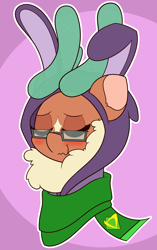 Size: 1882x3000 | Tagged: safe, artist:mrneo, derpibooru import, cashmere (tfh), deer, reindeer, them's fightin' herds, bunny ears, bunny hood, cashbetes, clothes, glasses, scarf, solo, uwu